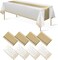 8Pack Disposable Plastic Tablecloths and Satin Table Runner Set (White and Gold) 108"L x 54"W